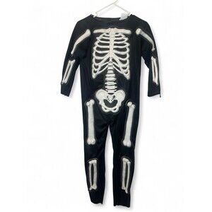 Fun World KId Skeleton‎ Costume 8-10 Medium Mask Gloves Shoe Cover Halloween